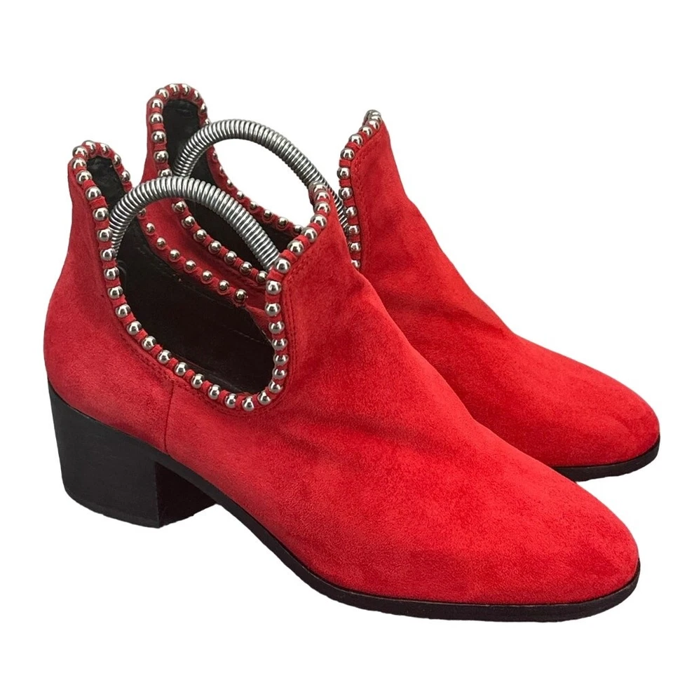 GB Gianni Bini Rojo Gamuza Tachonado Sin Cordones Corte Botín Mujer 8.5 Foto 1 de 4