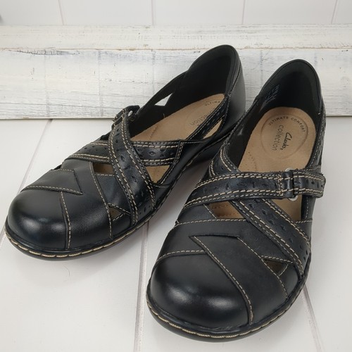 CLARKS Scarpe basse Clark's donna Ashland Spin nere in pelle comode 7 5 Ortholite