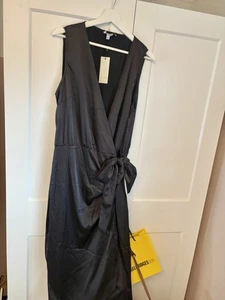 Never Fully Dressed Satin Black Wrap Midi Dress New Size Xl - Picture 1 of 5