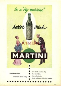 MARTINI DRY Vermouth Drinks  ADVERT Vintage Original 1954 Print Ad 164/10 - Picture 1 of 1