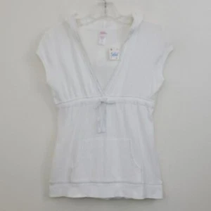 NWT Justice White Hoodie Cap Sleeve Bling Top Girls L 14 - Picture 1 of 16