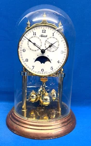 Hermle Anniversary Clock Quartz w/Moon Phase Glass Dome Musical Working - Picture 1 of 6