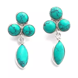 turquoise Gemstone 925 sterling Silver Jewelry Solid dangle Earring - Picture 1 of 2