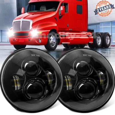 Fit Kenworth T2000 1997 - 2011 双 7 英寸圆形 LED 车头灯高/低光束带 DRL — 第 1/4 张图片
