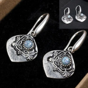 Orecchini Gioielli Boho Goccia Colore Argento Coppia/set Donna Moda Bianco Opale - Foto 1 di 7