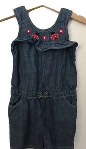 Gymboree Lady Bug Embroidered Chambray Romper Sz 4 Denim Elastic Waist FREE SHIP - Picture 1 of 7