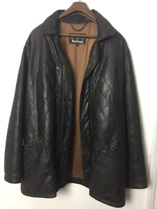 Barbour Brown Quilted Real Leather Jacket Coat Men's size XL - Picture 1 of 24