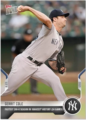 Gerrit Cole Fastest 200-K Season In NY Yankees History Topps Now 2021 Card #722 - Image 1 of 2