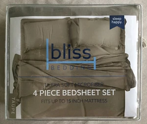 BLISS Taupe Set Lenzuola King 4 Pezzi 100% Microfibra di Poliestere, Nuovo - Foto 1 di 3