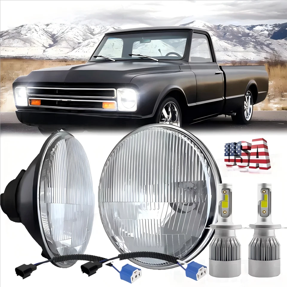 Pair 7" Round Led Headlights for Chevy 1961-74 C10 Pickup 1967-81 Camaro Trucks - Image 1 of 4