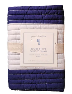 Pottery Barn Kids Rugby Stripe Quilted Sham Blue White Cotton Standard - Picture 1 of 3