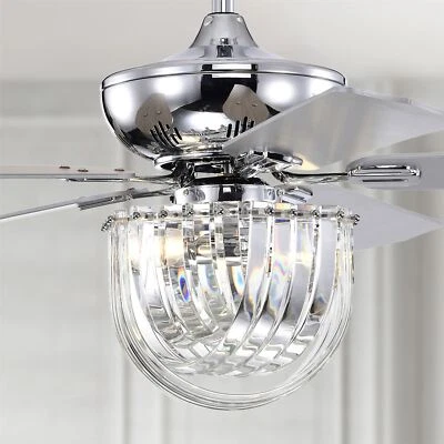 Zyanya 52 Inch Chrome Finish Modern Crystal Ceiling Fan with Remote - Image 1 of 4