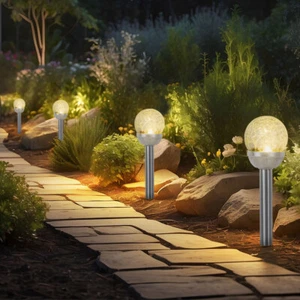 Solarleuchte Außenlampe Gartenleuchte LED Glaskugel Edelstahl Stecklampe 4er Set - Imagen 1 de 10