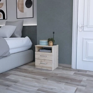 Nightstand Olienza, Two Drawers, One Shelf, Light Gray Finish - Picture 1 of 8