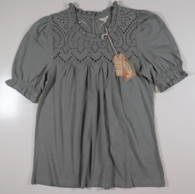 FAT FACE BETTY BRODERIE PUFF SLEEVE BLOUSE TOP PALE GREEN 972933 WOMEN UK6 - Image 1 of 4