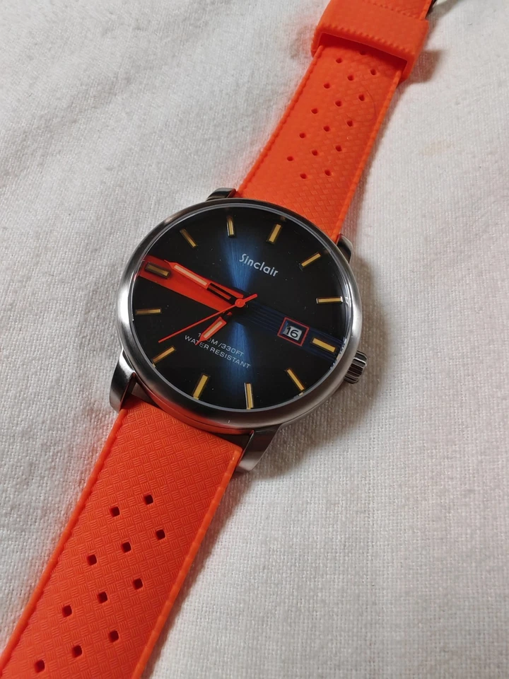 Reloj de cuarzo Sinclair Miyota 2315 - esfera azul + correa de silicona naranja y rollo de viaje Foto 1 de 4