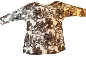 Chico’s Women’s Pullover Stretch Top Size 2 ( Large) Brown & White - Picture 1 of 10