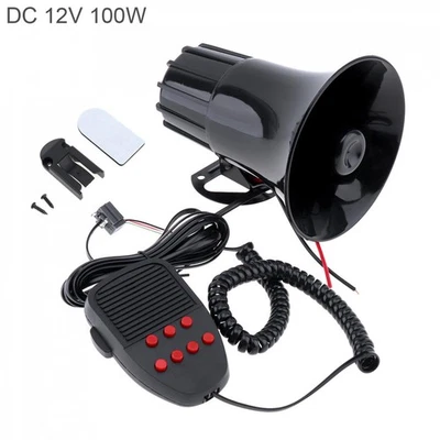 Altavoz de alarma de advertencia fuerte de 100 W sirena bocina micrófono 7 sonidos -12 V PARA hogar coche Foto 1 de 4