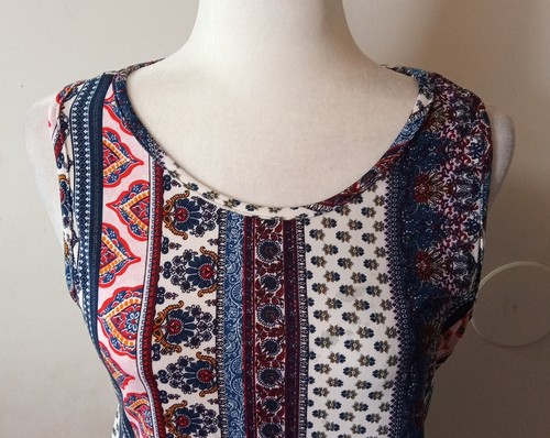 VETEMENTS Mini Abito Junior Discreto Scollo V Stampa Bohemien Maglia Senza Maniche Taglia XL