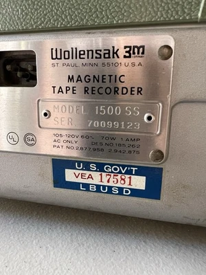 Grabadora de cinta magnética Wollensak 3M de colección modelo 1500 SS Foto 1 de 4