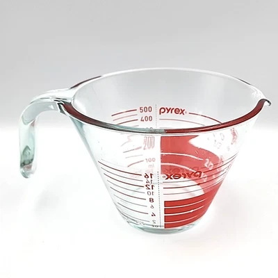 Pyrex Glass Measuring Cup 2 Cup 16 oz Reverse-Read Cone Red Print Vintage - Image 1 of 4