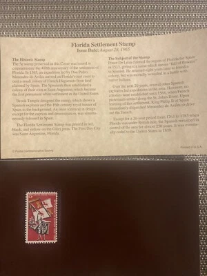 1965 FLORIDA SETTLEMENT POSTAL COMMEMORATIVE SOCIETY FIRST DAY COVER ISSUE STAMP - Image 1 of 4