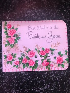 Vintage Wedding Card MCM Wallet Money Pink roses Doves American Greetings