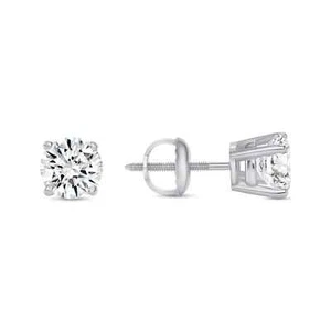 1.5 Ct Round Lab Created Grown Diamond Earrings 14K White Gold F/VS Basket Screw - Picture 1 of 3