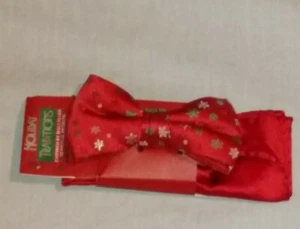 Christmas trees bowtie & red pocket square set Hallmark holiday - Picture 1 of 2