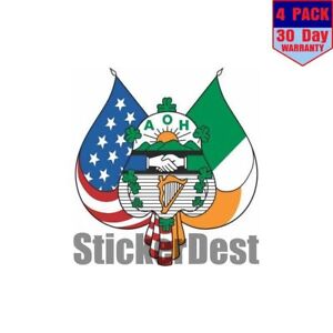 Ancient Order Of Hibernians Irish Catholic 4 pack 4x4 Inch Sticker Decal
