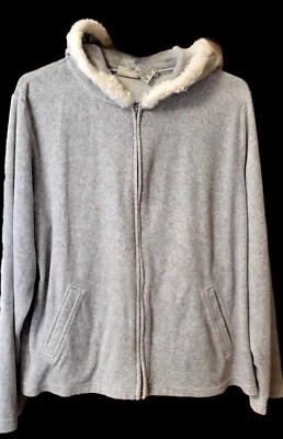 Chaqueta con Capucha Gris Ciervo Blanco para Mujer XL (16-18) Forrada de Vellón Cremallera Borde Sherpa  Foto 1 de 4