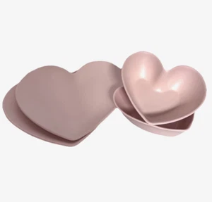 Opalhouse Melamine Matte Pink Heart Shaped Bowl And Plate Set Of 2 Target EUC - Picture 1 of 6