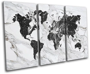 World Atlas Marble Office Maps Flags TREBLE CANVAS WALL ART Picture Print - Picture 1 of 1