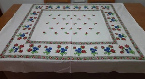 Tovaglia vintage lino cotone misura 55" x 50" - Foto 1 di 7