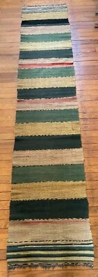 Antique vtg Poss.SHAKER twist-hand woven cotton LONG RAG RUG RUNNER folk art 9ft - Image 1 of 4