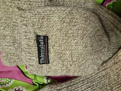 JACOB ASH Beige Crema 85% Lana Negro Aislante Hombres Tejido GROSO Guantes Mitones Foto 1 de 4