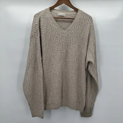 Norm Thompson Sweater Mens Large Cable Knit Vneck Fisherman Beige Pull Over - Image 1 of 4