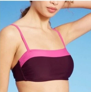 Women's Colorblock Bandeau Bikini Top Kona Sol Burgundy Size Medium (8/10) - Picture 1 of 6