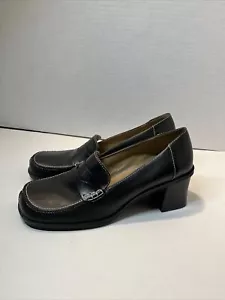 VTG Two Lips Womens Chunky Platform Penny Loafers Block Heel Black 11 M Y2K 90s - Picture 1 of 14
