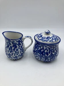 Royal Majestic Stoneware Creamer & Sugar Bowl with Lid Country Time Blue 8750 - Picture 1 of 12