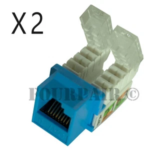 2 Pack Lot CAT6 RJ45 Port 110 Punch Down or Toolless Keystone Snap-In Jack Blue - Picture 1 of 3