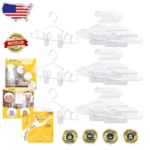 120 Pack White Baby Hangers with Clips for Toddler Clothes - Space-Saving Design - Picture 1 of 8