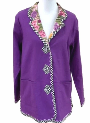 KOOS OF COURSE ! WOMENS REVERSIBLE PURPLE FLORAL JACKET SZ L - Image 1 of 4