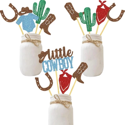 Pequeño Vaquero Fiesta Centro de Mesa Decoración Tema Occidental Botas Sombreros  Foto 1 de 4