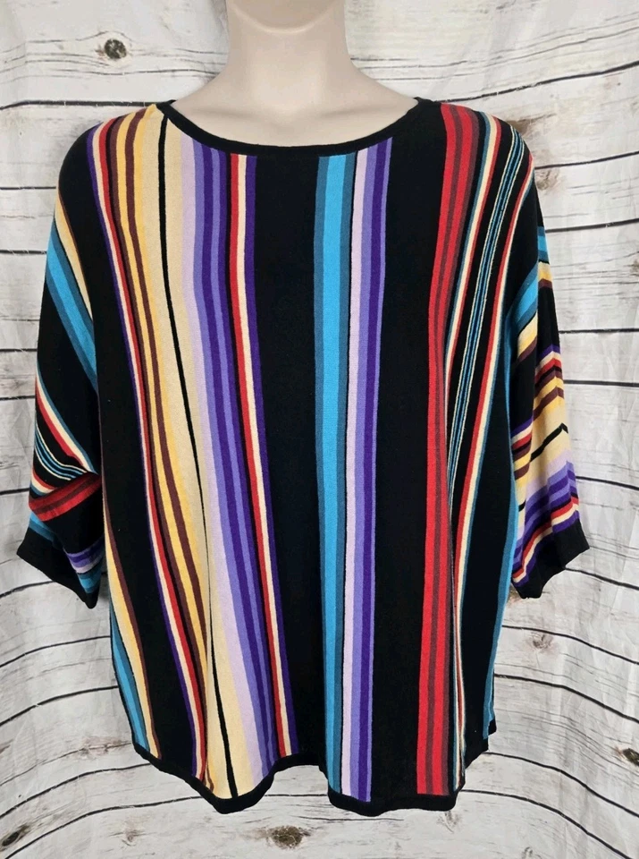 Suéter Top Chaps Multi Rayas Lino Algodón 3X Mujeres Mangas Dolman Pullover Foto 1 de 4