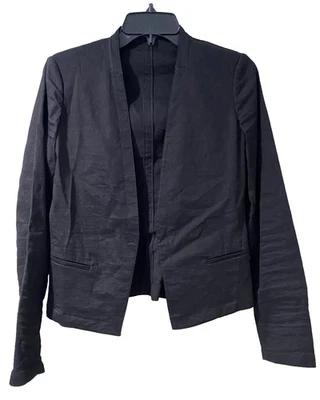 Theory Womens Unlined Open Front Linen Blazer Jacket Black Linen Size 0 A001745 - Image 1 of 4