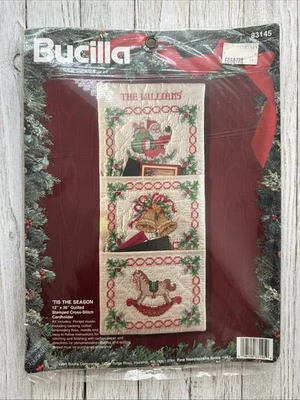Bucilla 'Tis The Season Quilted Stamped Cross Stitch Cardholder 12x26 Kit Opened - Image 1 of 4