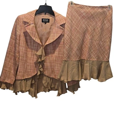 Volantes de seda tweed rosa talla 8 Bill Blass Evening Separates de colección Foto 1 de 4