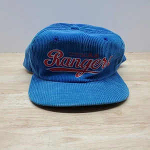 Vintage 80s Texas Rangers Blue Corduroy Hat Snapback Twins Supercap MLB - Picture 1 of 13