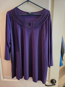 Adele & May Women's 3x Blouse Purple NWT 3/4 Sleeve, Unusual Neckline - Picture 1 of 6